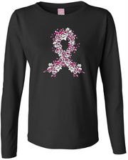 Floral Ribbon Ladies LS Tee Ladies Long Sleeve Shirt by Akron Pride Custom Tees | Akron Pride Custom Tees