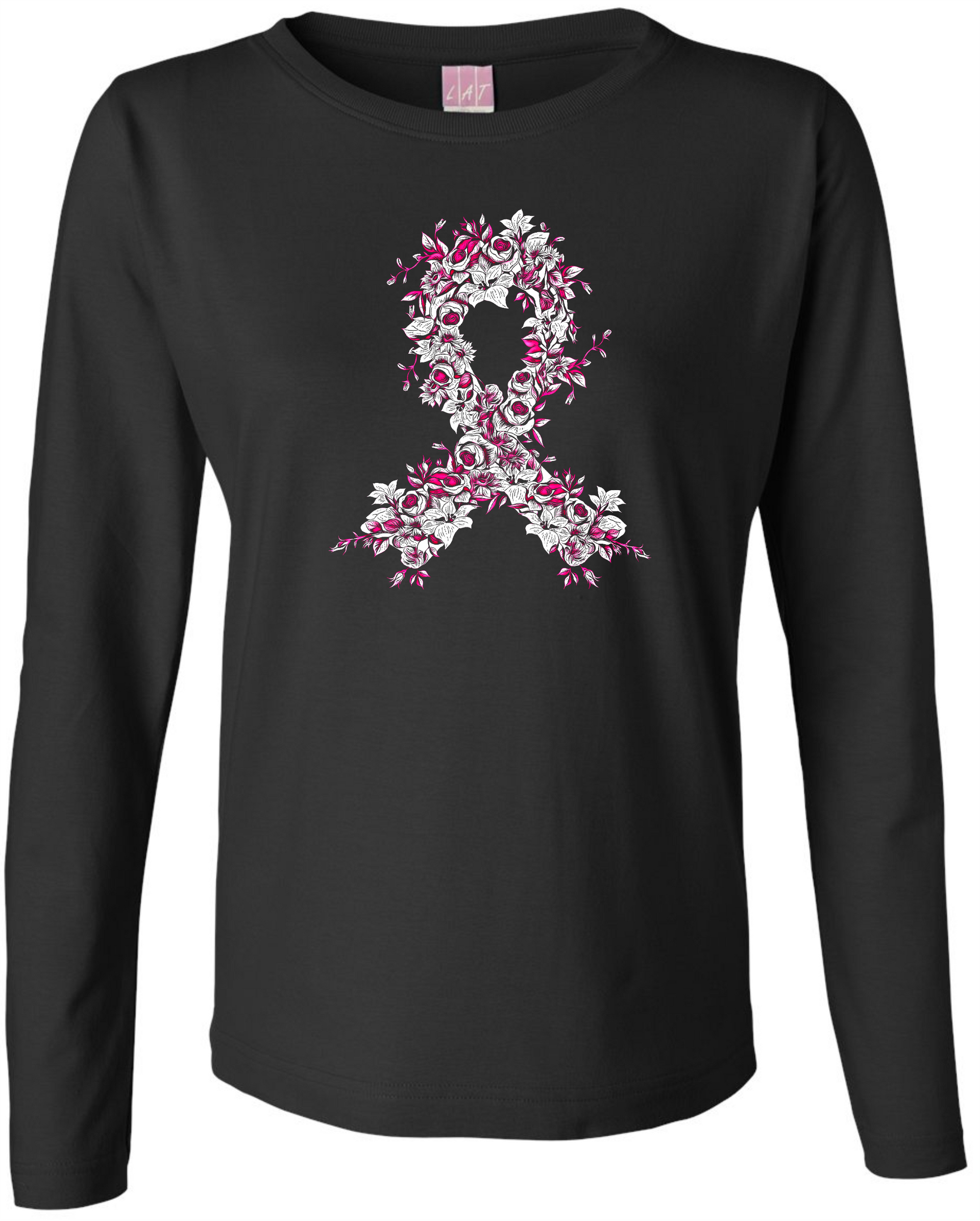 Floral Ribbon Ladies LS Tee Ladies Long Sleeve Shirt by Akron Pride Custom Tees | Akron Pride Custom Tees