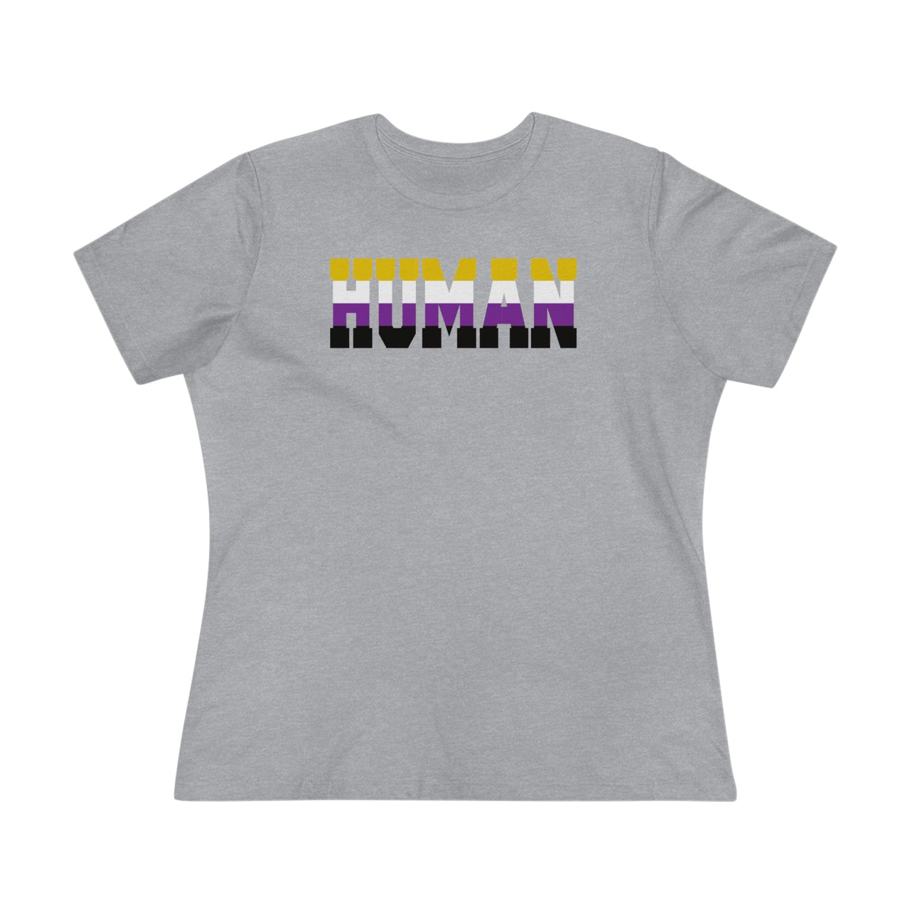 Human Nonbinary Ladies Tee Athletic Heather S T-Shirt by Printify | Akron Pride Custom Tees