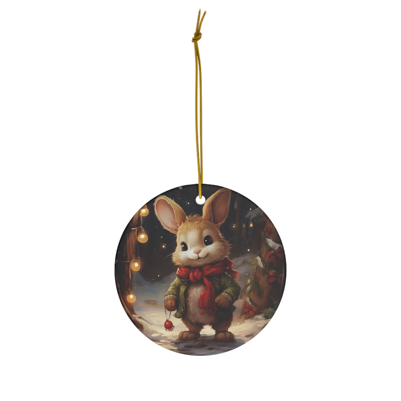 Christmas Bunny Ceramic Ornament