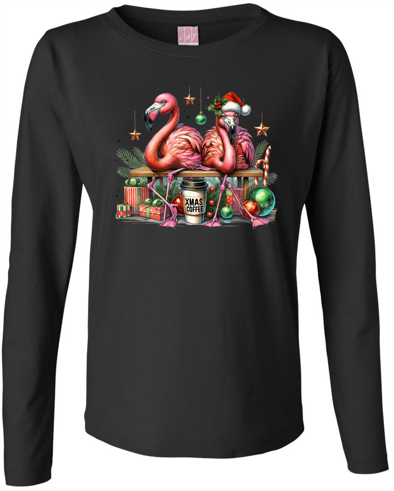 Christmas Flamingo Ladies L/S Tee