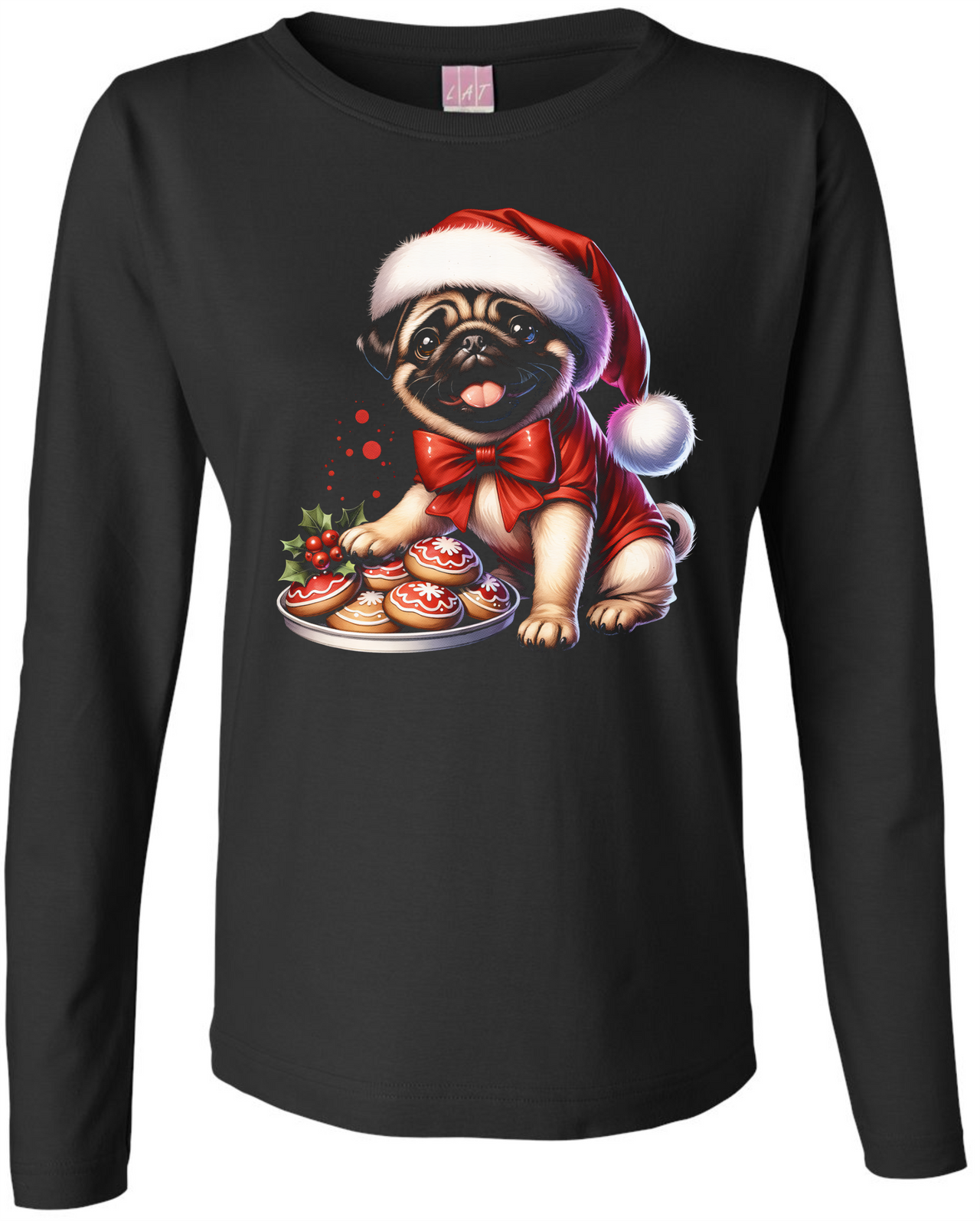 Christmas Pug Ladies L/S Tee