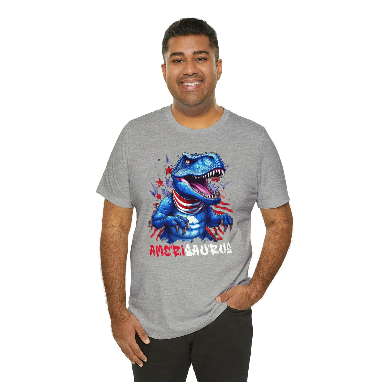 Amerisaurus Tee Athletic Heather S T-Shirt by Printify | Akron Pride Custom Tees