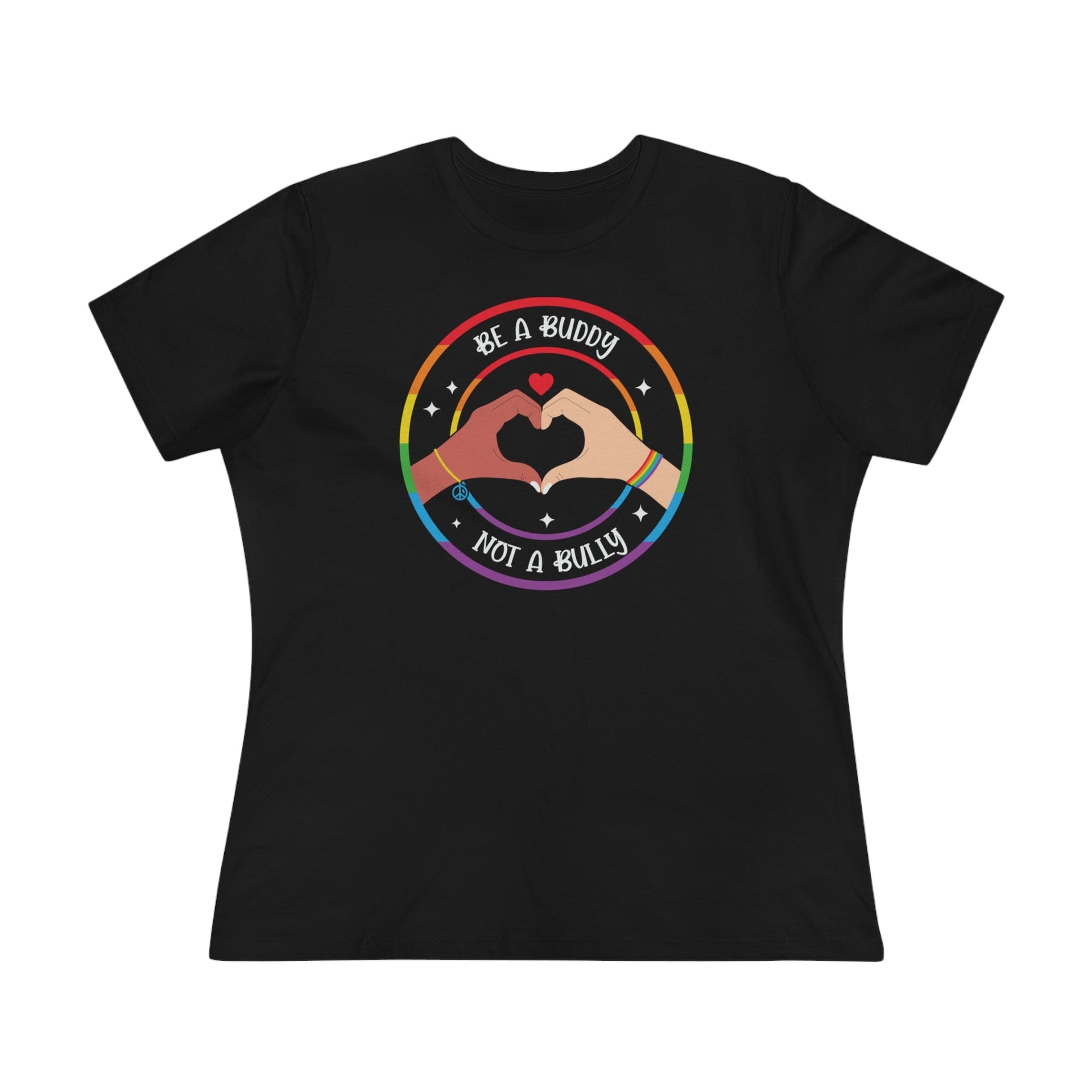 Be a Buddy Ladies Tee Black T-Shirt by Printify | Akron Pride Custom Tees