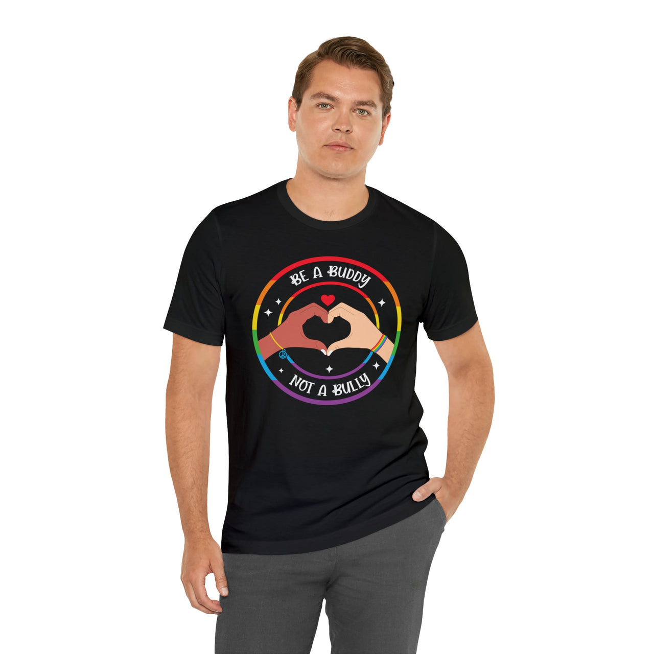 Be a buddy Pride Tee Black S T-Shirt by Printify | Akron Pride Custom Tees