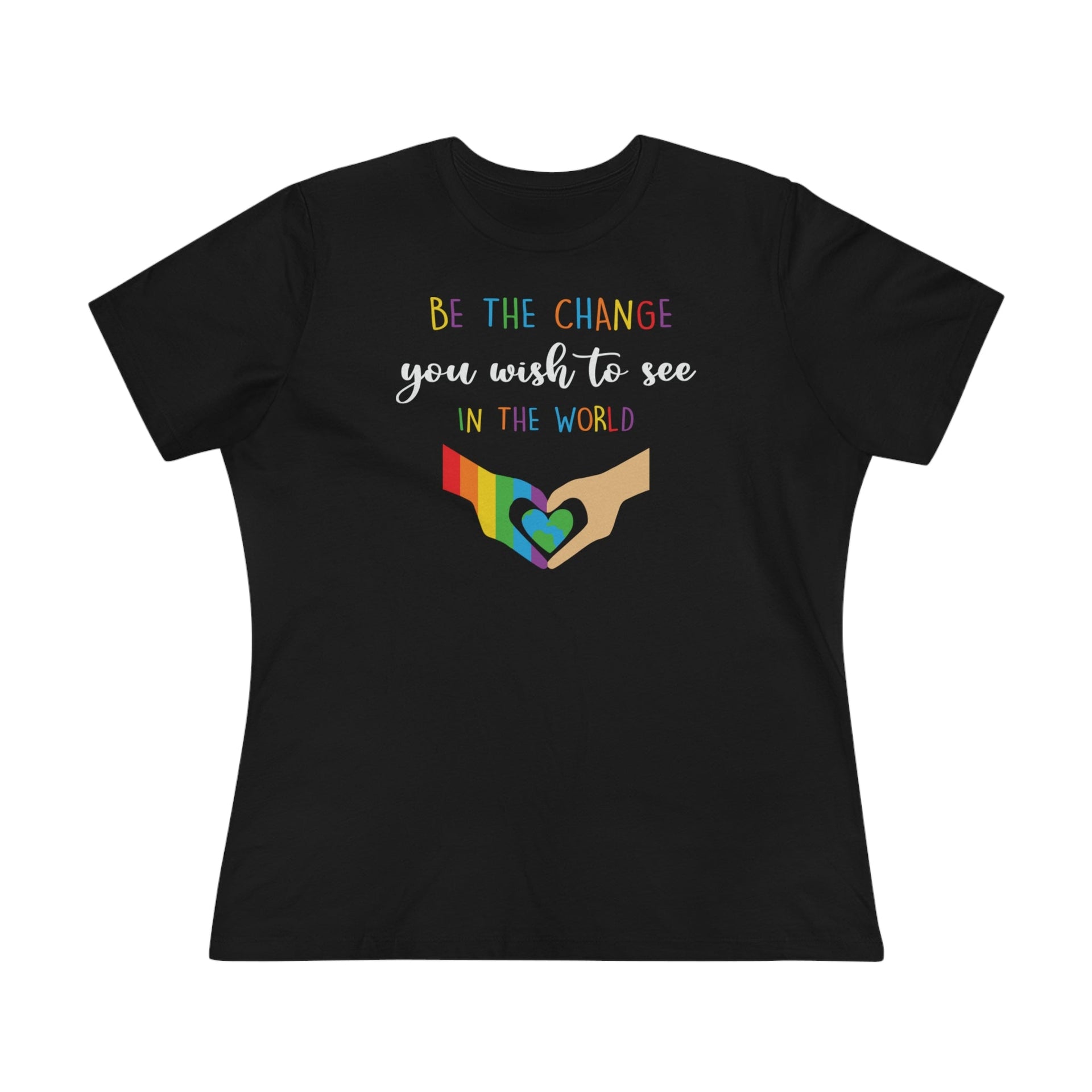 Be the Change Pride Ladies Tee Black S T-Shirt by Printify | Akron Pride Custom Tees