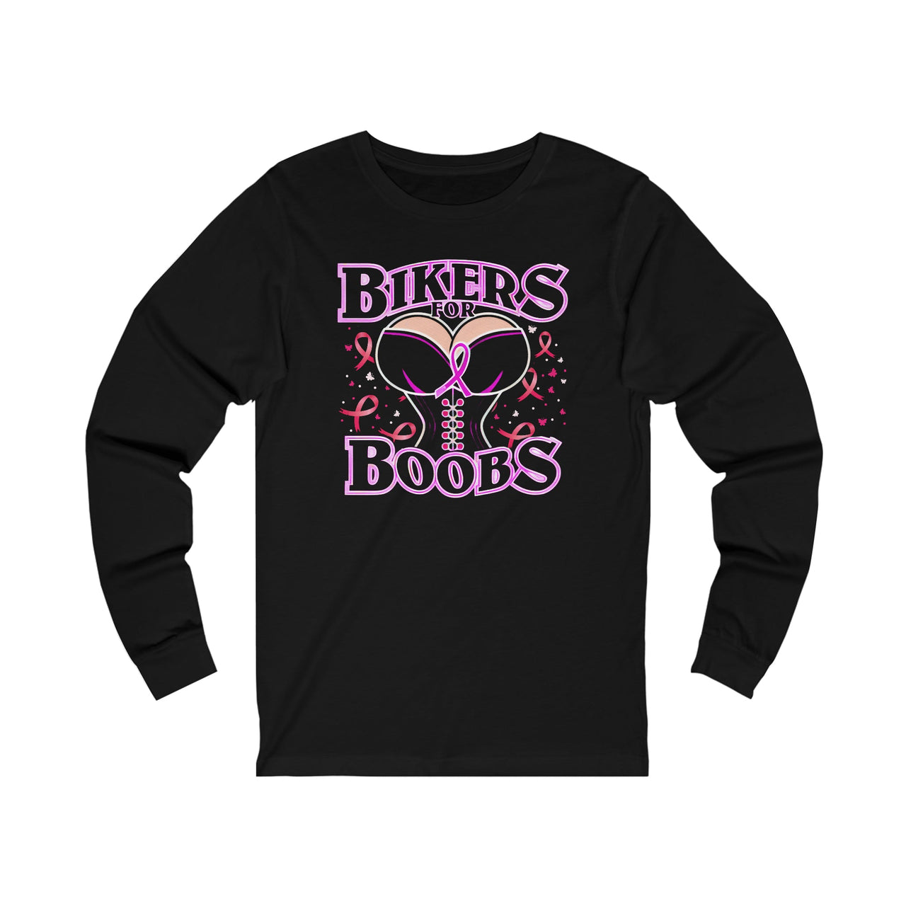 Bikers For Boobs L/S Tee S Black Long-sleeve by Printify | Akron Pride Custom Tees