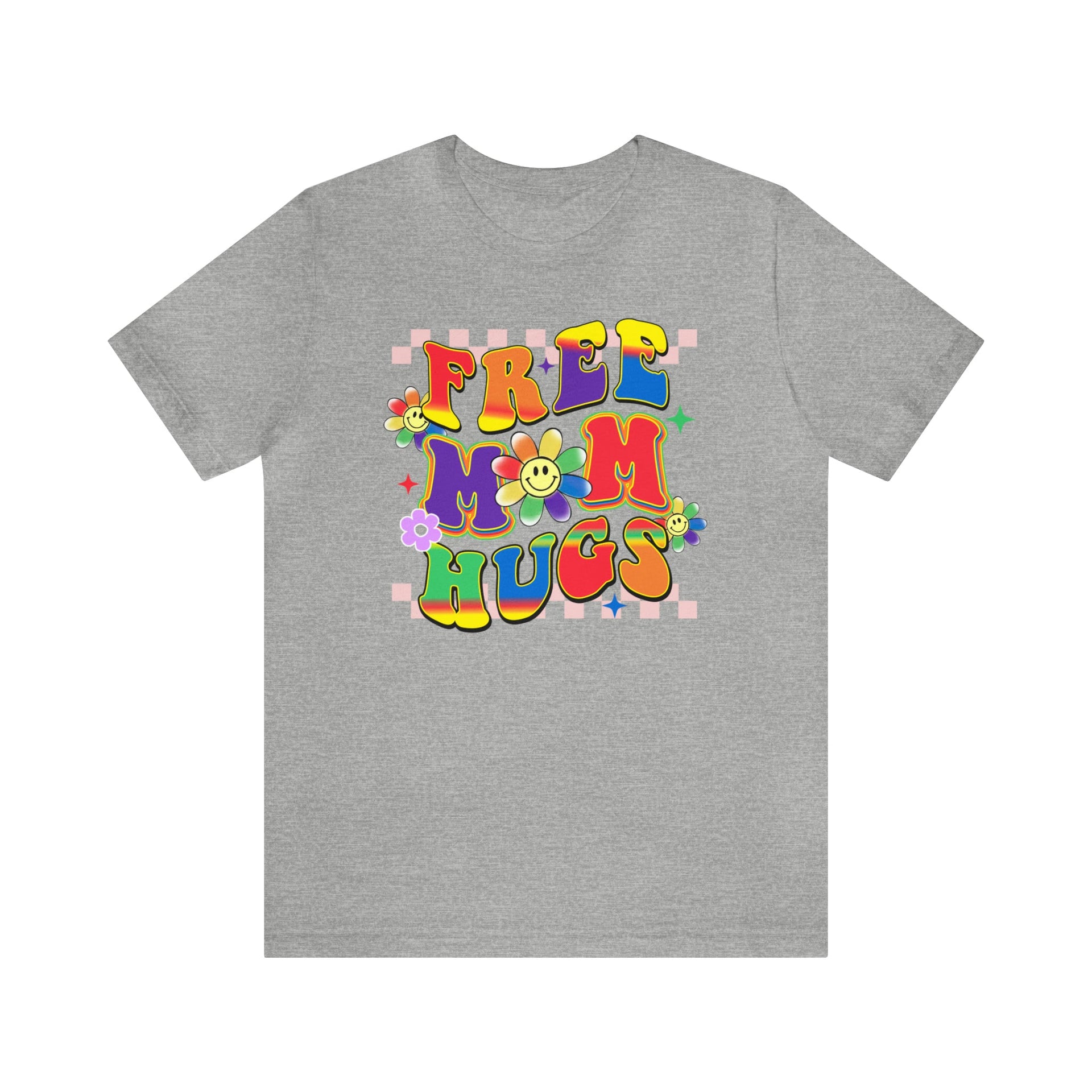 Free MOM Hug Pride Tee Athletic Heather S T-Shirt by Printify | Akron Pride Custom Tees