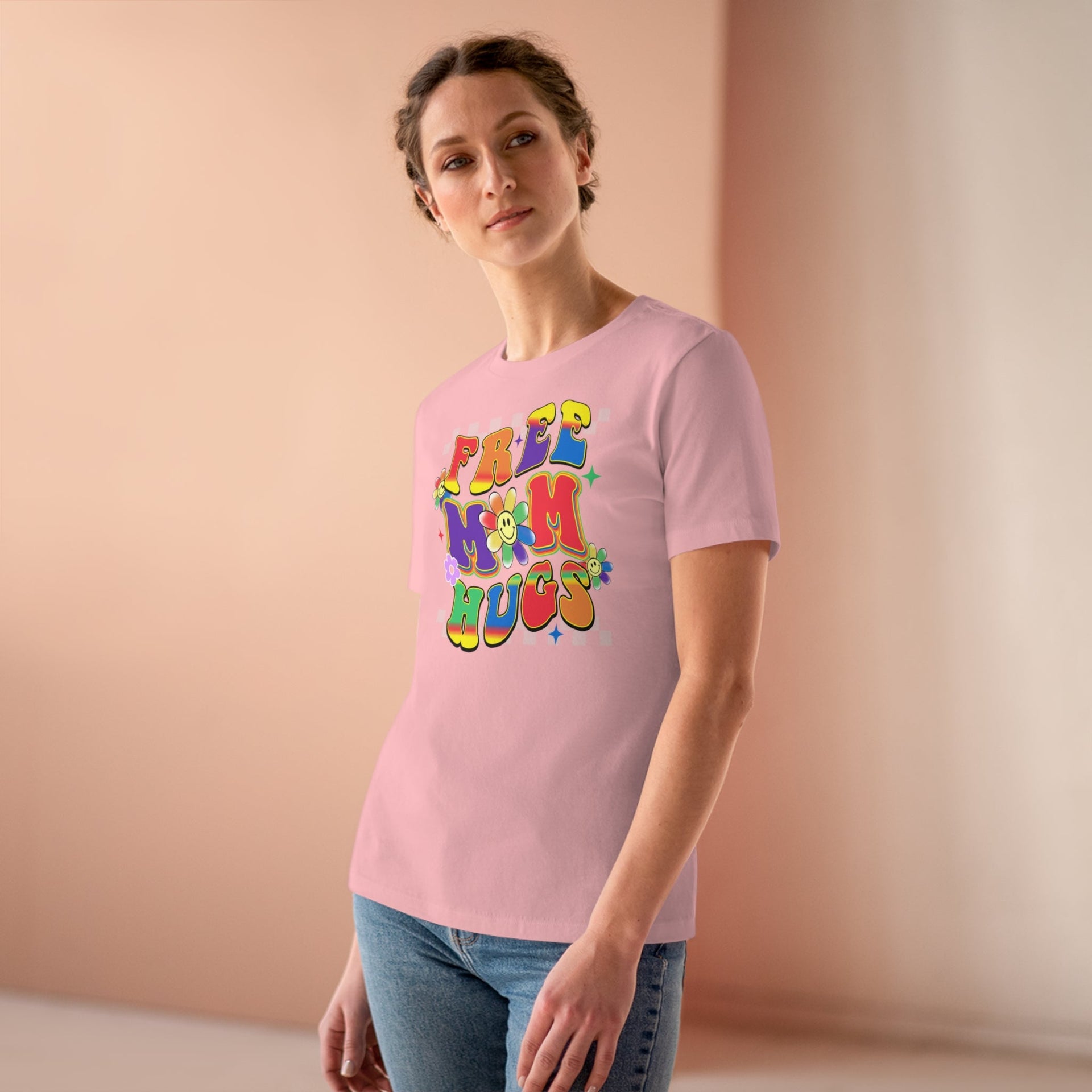 Free MOM Hugs Ladies Tee Pink S T-Shirt by Printify | Akron Pride Custom Tees