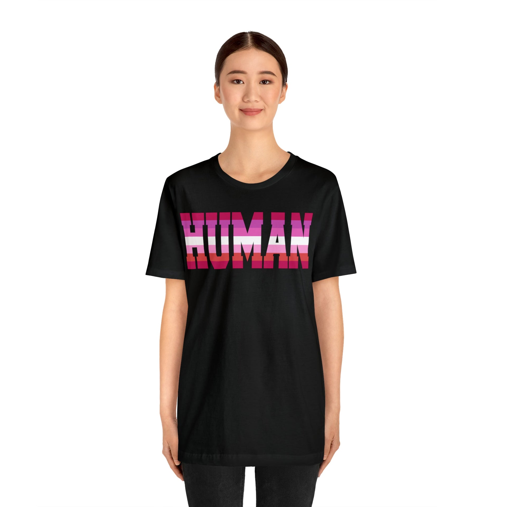 Human Lesbian Pride Tee Black S T-Shirt by Printify | Akron Pride Custom Tees