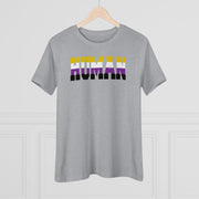 Human Nonbinary Ladies Tee Athletic Heather T-Shirt by Printify | Akron Pride Custom Tees