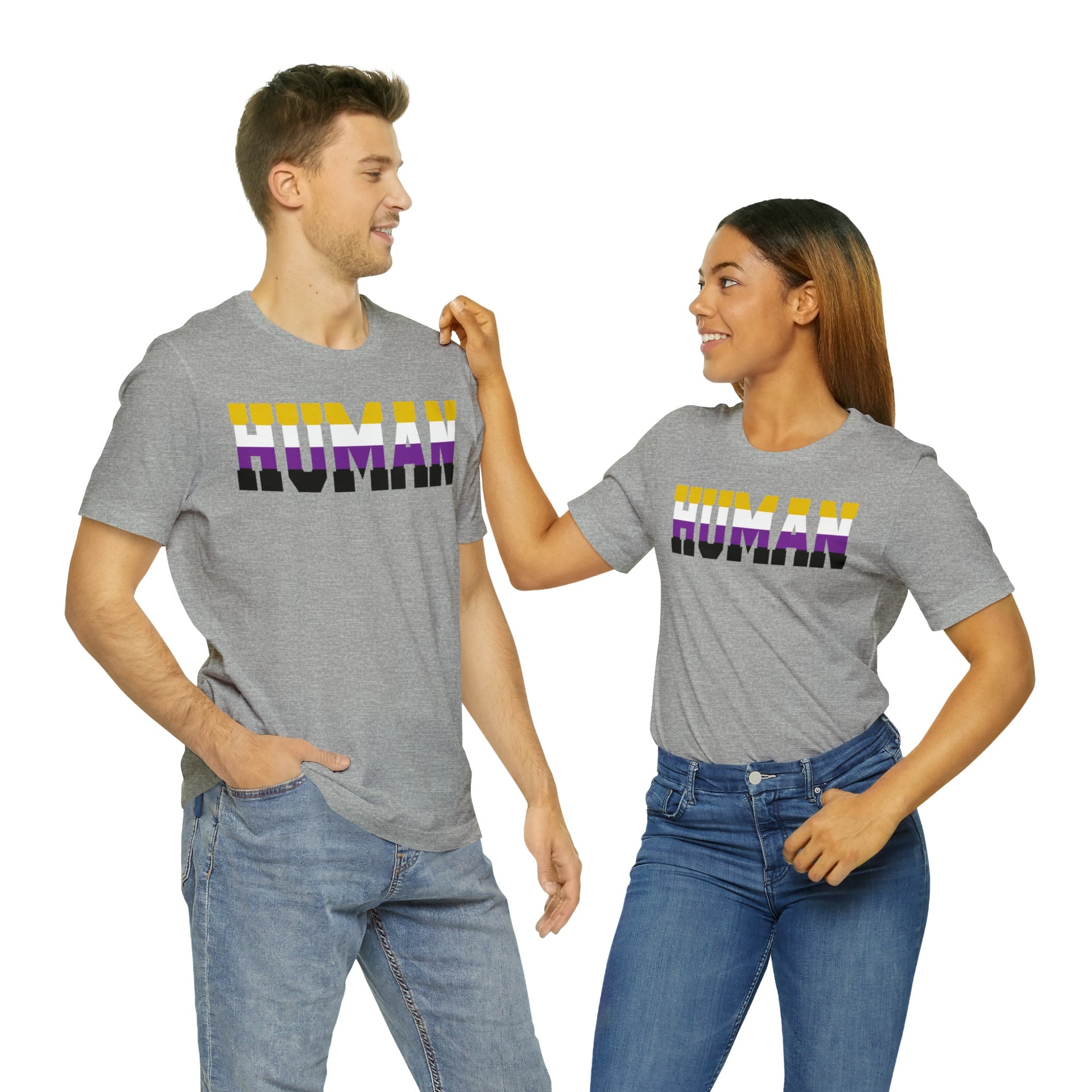 Human Nonbinary Pride Tee Athletic Heather T-Shirt by Printify | Akron Pride Custom Tees