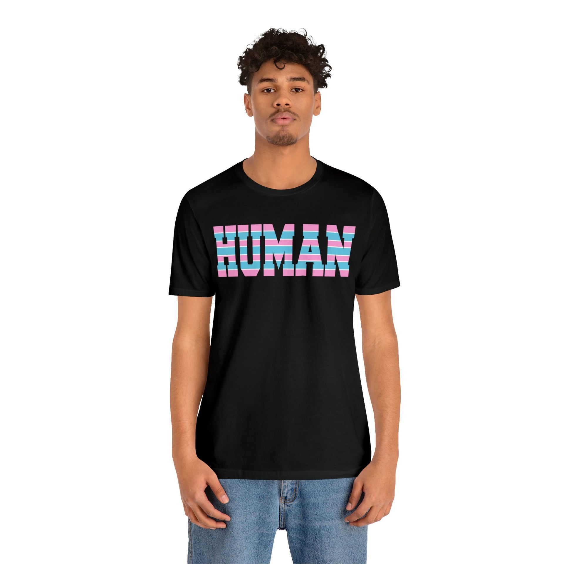 Human Trans Pride Tee Black T-Shirt by Printify | Akron Pride Custom Tees
