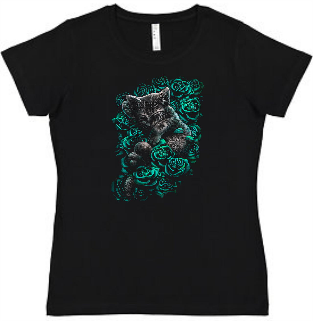 Kitty and Roses Ladies Tee Ladies Shirt by Akron Pride Custom Tees | Akron Pride Custom Tees