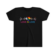 Love is Love Youth Tee Black S Kids clothes by Printify | Akron Pride Custom Tees