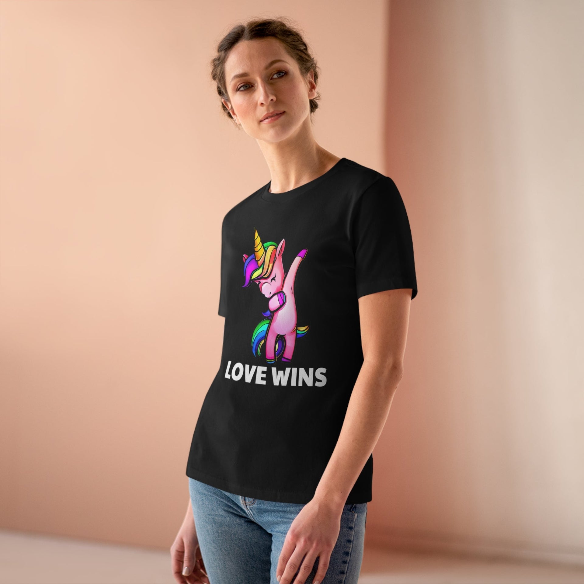 Love Wins Ladies Tee Black S T-Shirt by Printify | Akron Pride Custom Tees