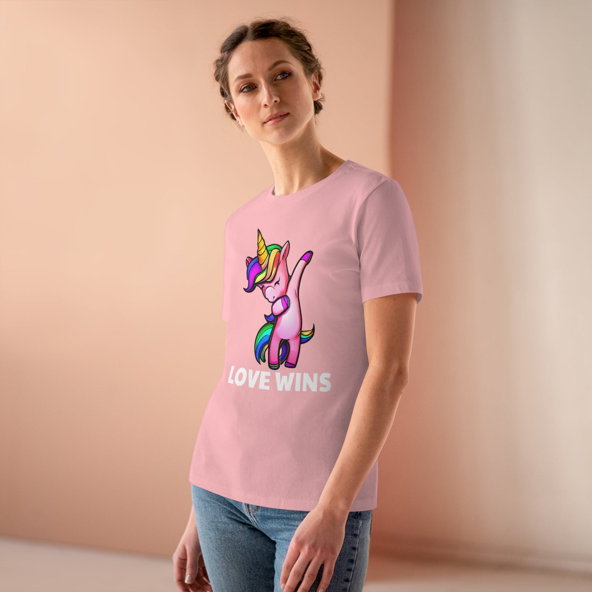 Love Wins Ladies Tee Pink S T-Shirt by Printify | Akron Pride Custom Tees