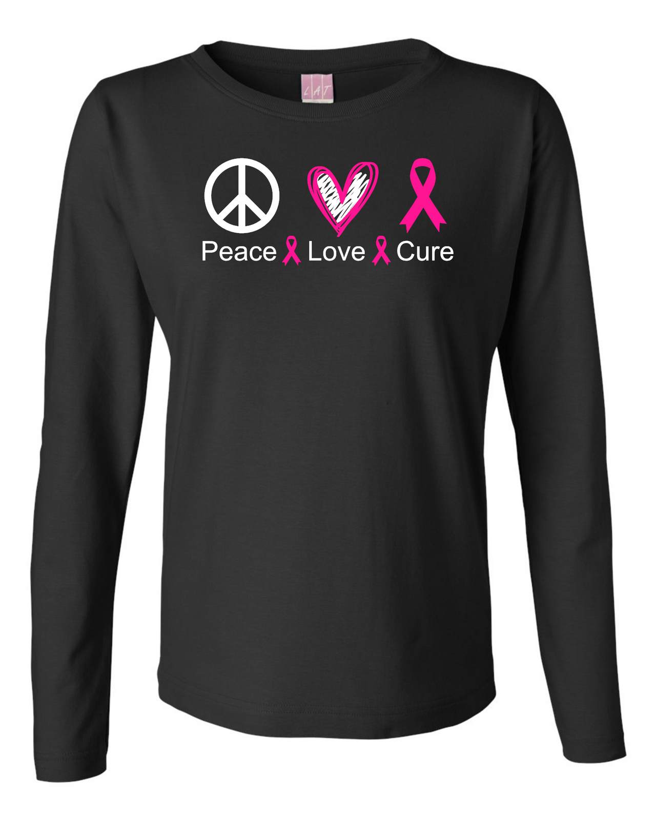 Peace Love Cure Ladies LS Tee Ladies Long Sleeve Shirt by Akron Pride Custom Tees | Akron Pride Custom Tees