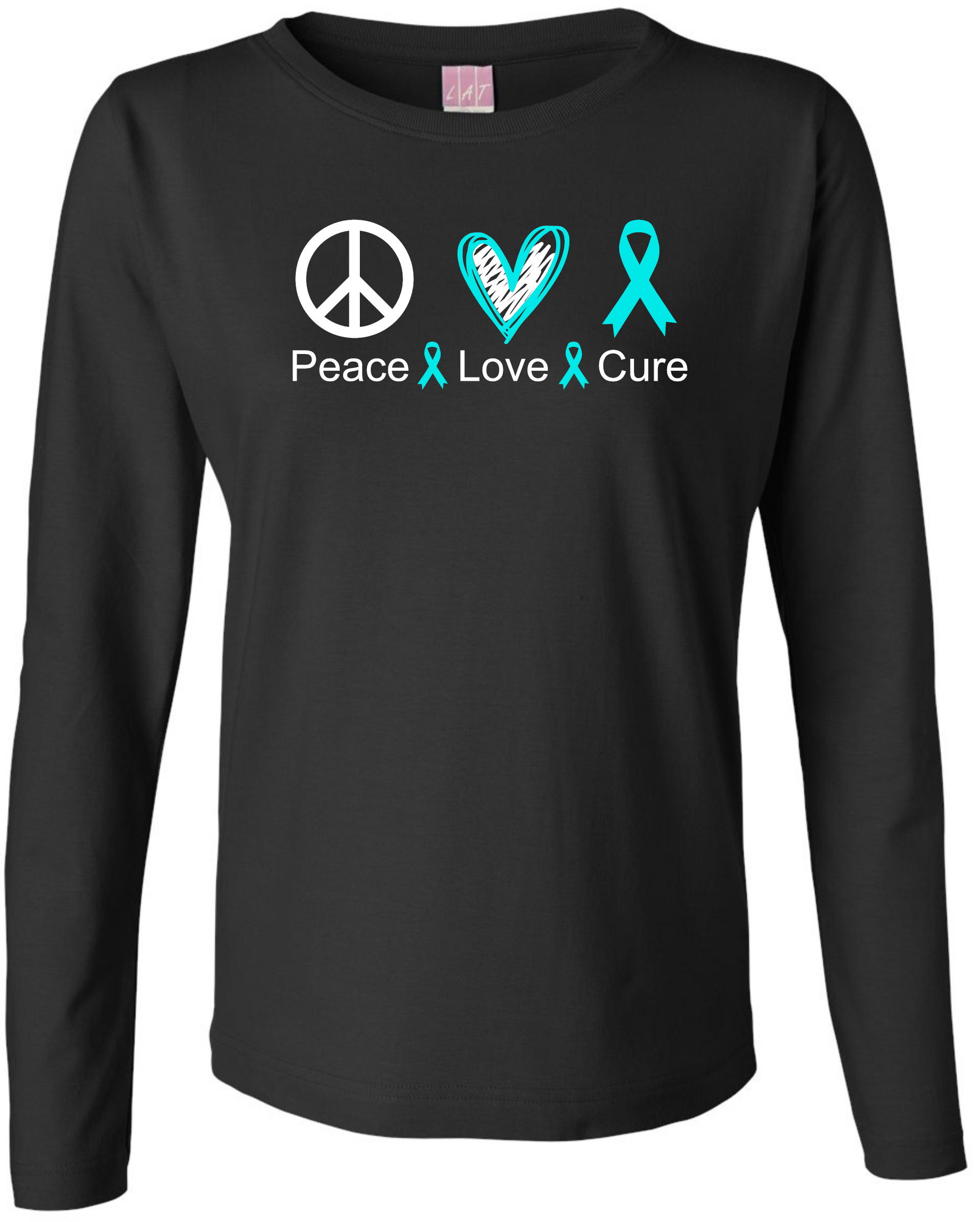 Peace Love Cure Ladies LS Tee Ladies Long Sleeve Shirt by Akron Pride Custom Tees | Akron Pride Custom Tees