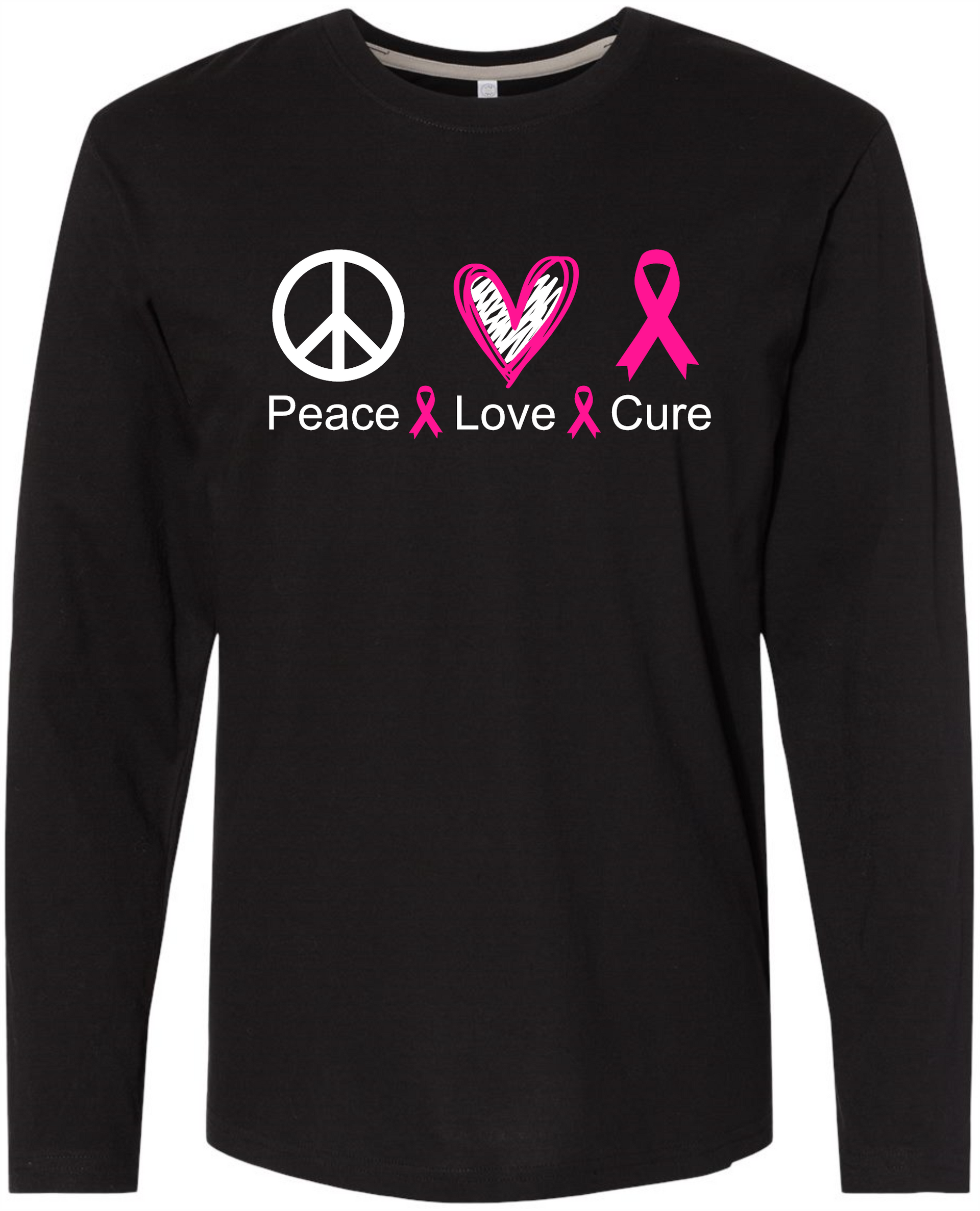 Peace Love Cure LS Tee Men Long Sleeve Shirt by Akron Pride Custom Tees | Akron Pride Custom Tees