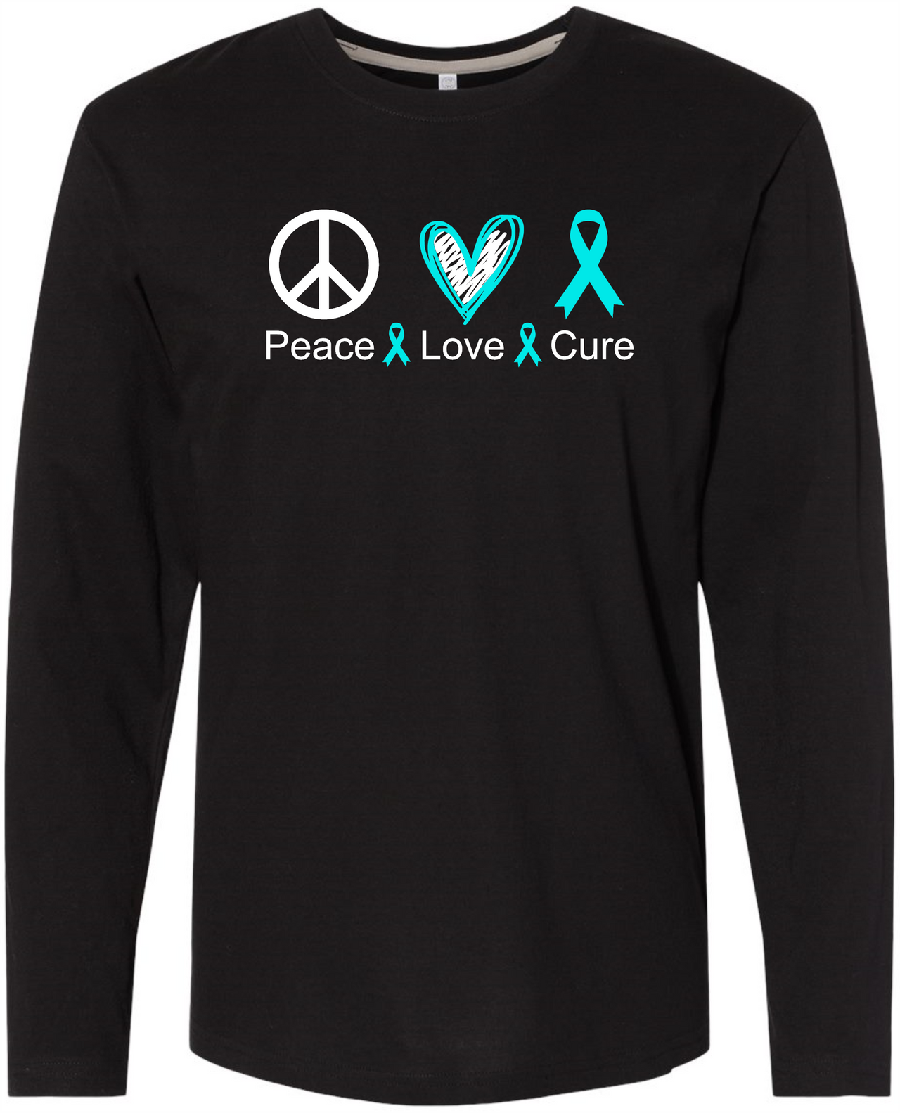 Peace Love Cure LS Tee Men Long Sleeve Shirt by Akron Pride Custom Tees | Akron Pride Custom Tees