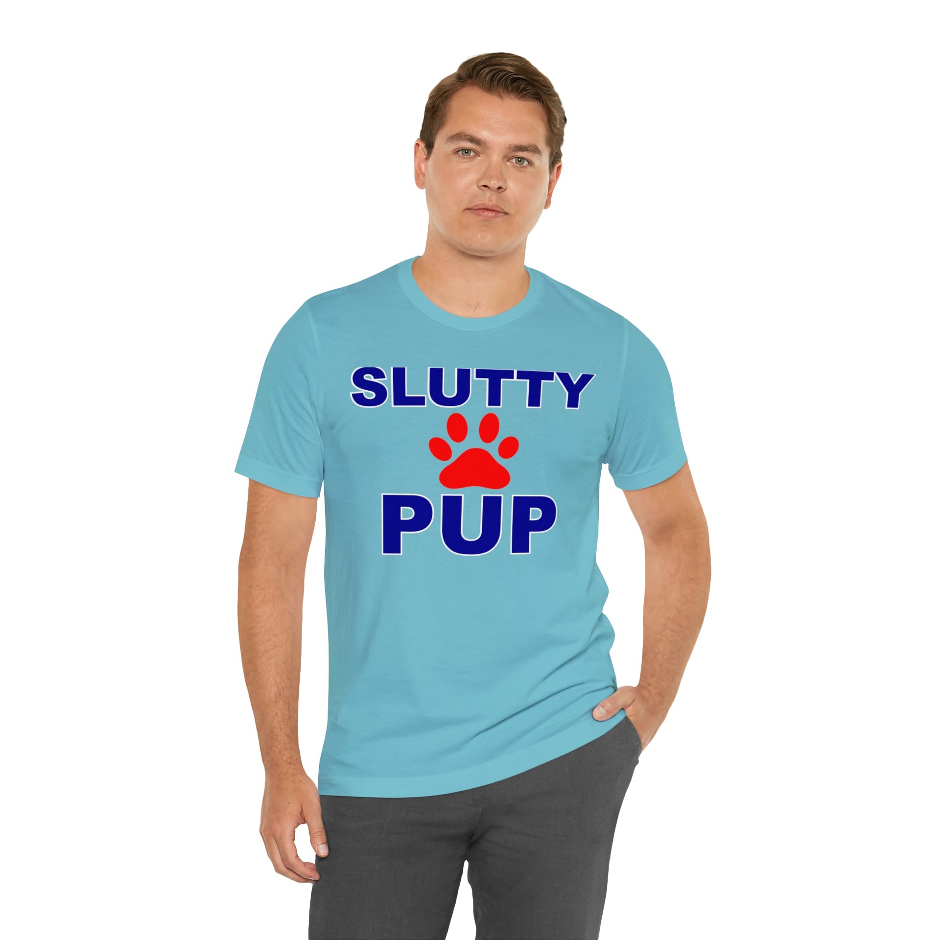 Slutty Pup Tee Turquoise S T-Shirt by Printify | Akron Pride Custom Tees