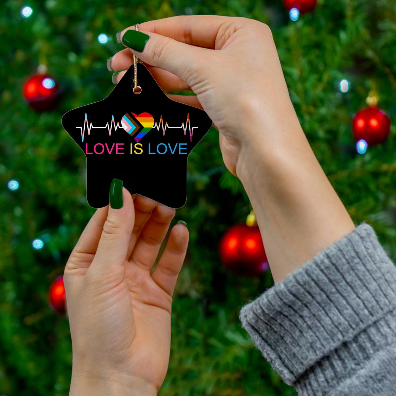 Love is Love Ceramic Ornament Akron Pride Custom Tees